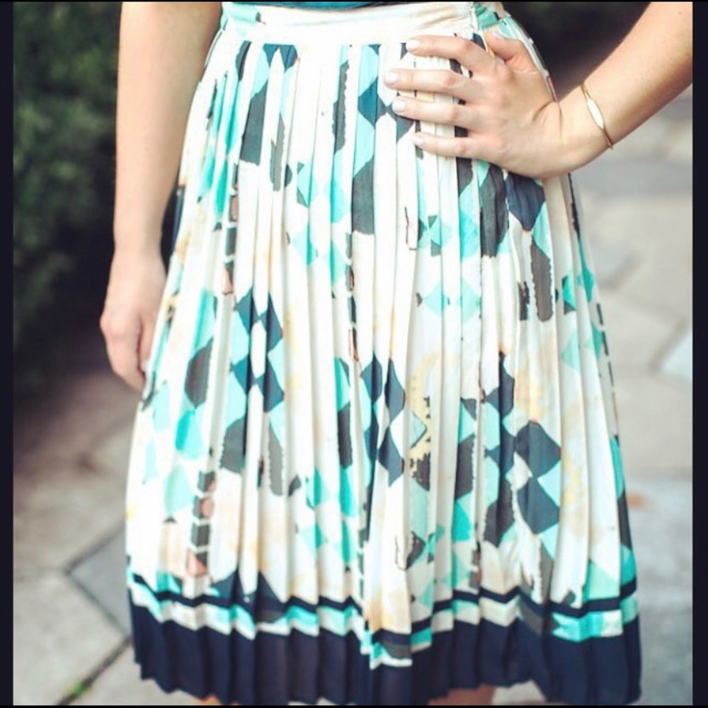 Pleated Watercolor Midi Skirt